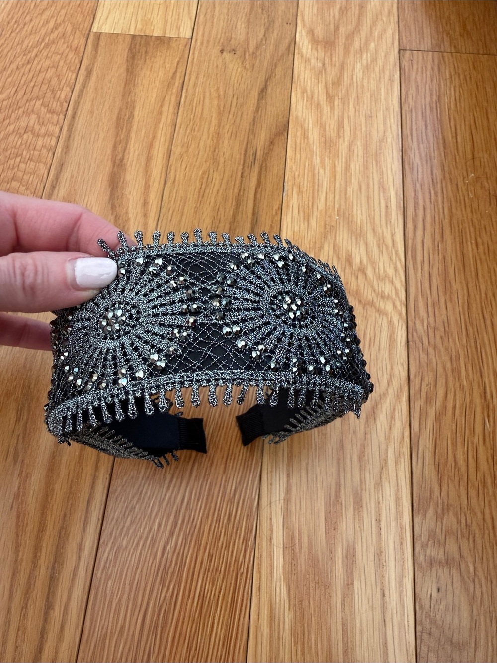 Beaded Black and Silver Wide Embellished Headband